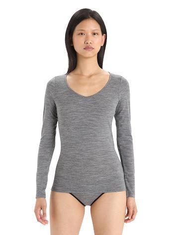 Women's Icebreaker Merino Siren Long Sleeve Sweetheart Top Underwear Gritstone Heather | CA 1257UZGT